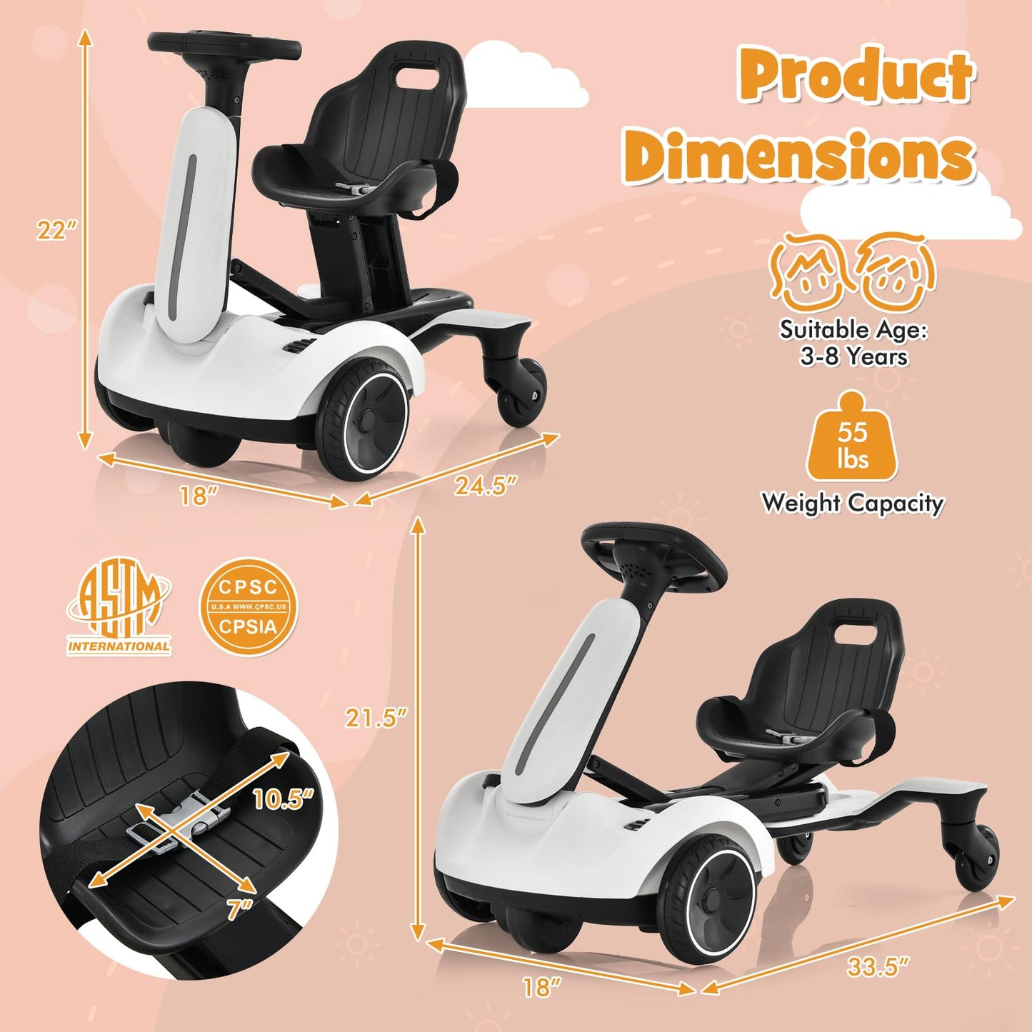 Foldable Kids Electric Go-Kart with Parent Remote - No Assembly Required, Outdoor Ride-On Car with Safety Belt & Charger for Ages 3-8